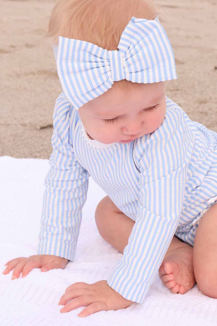 blue seersucker swim bow