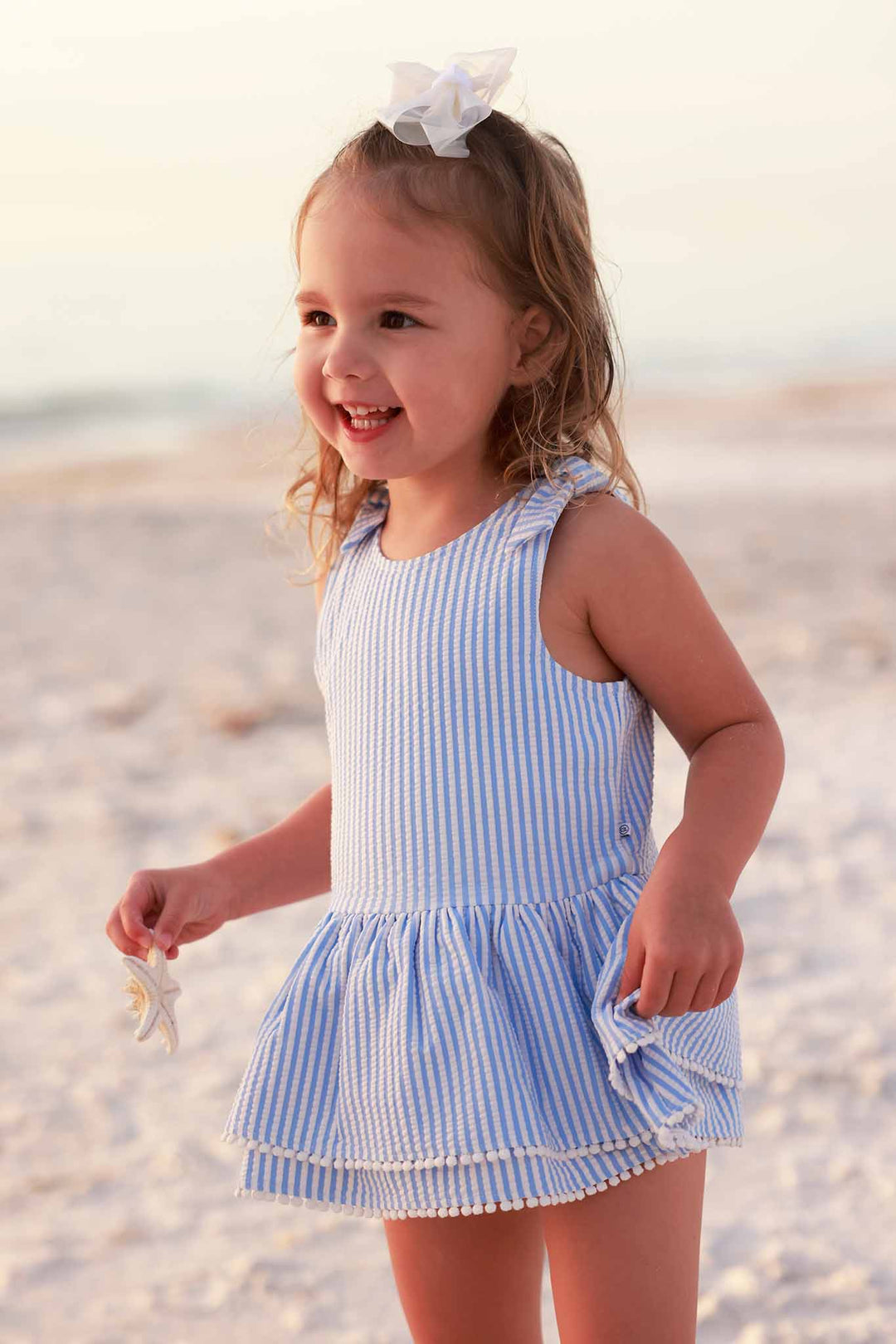 blue seersucker skirt one piece swimsuit 