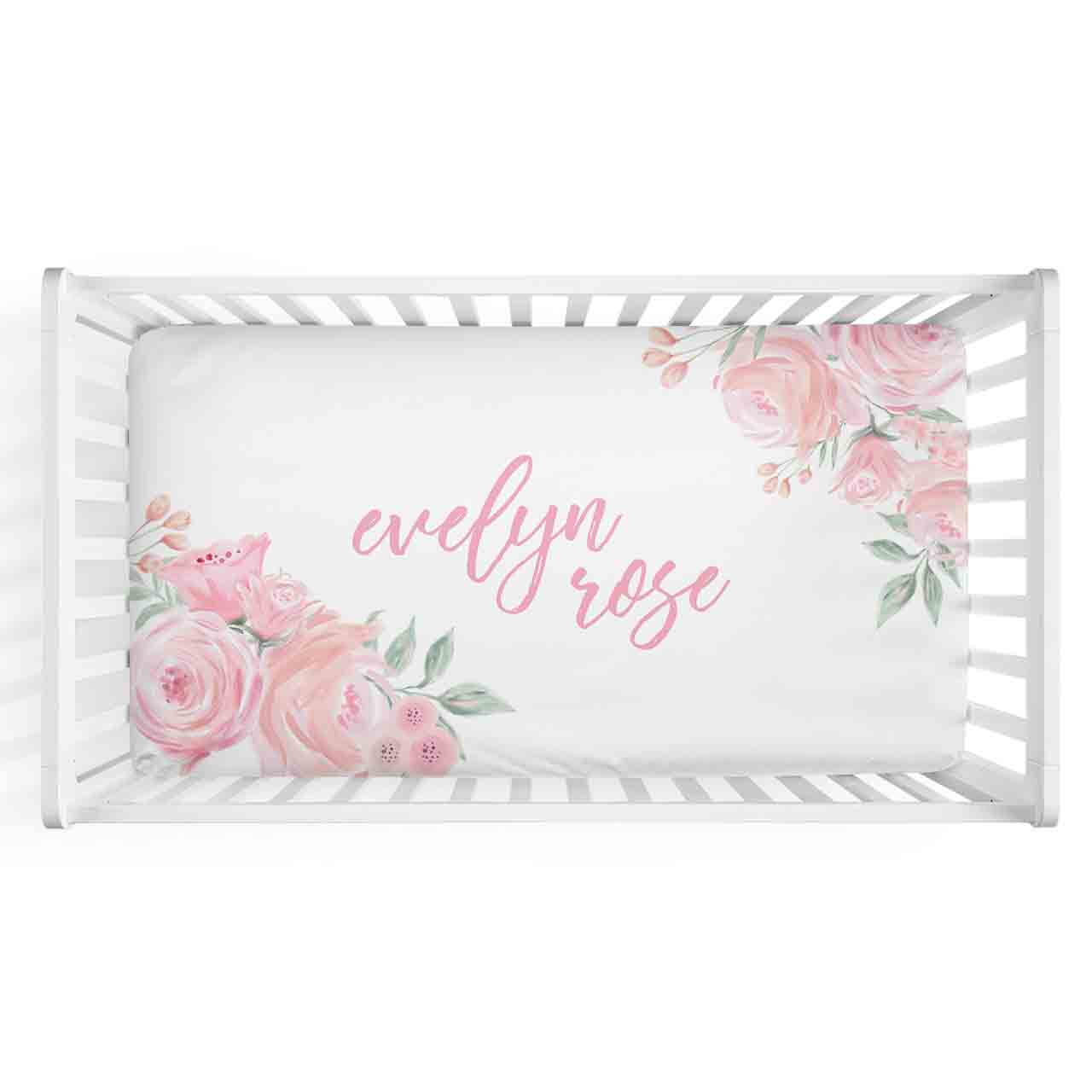 blush rose personalized crib sheet