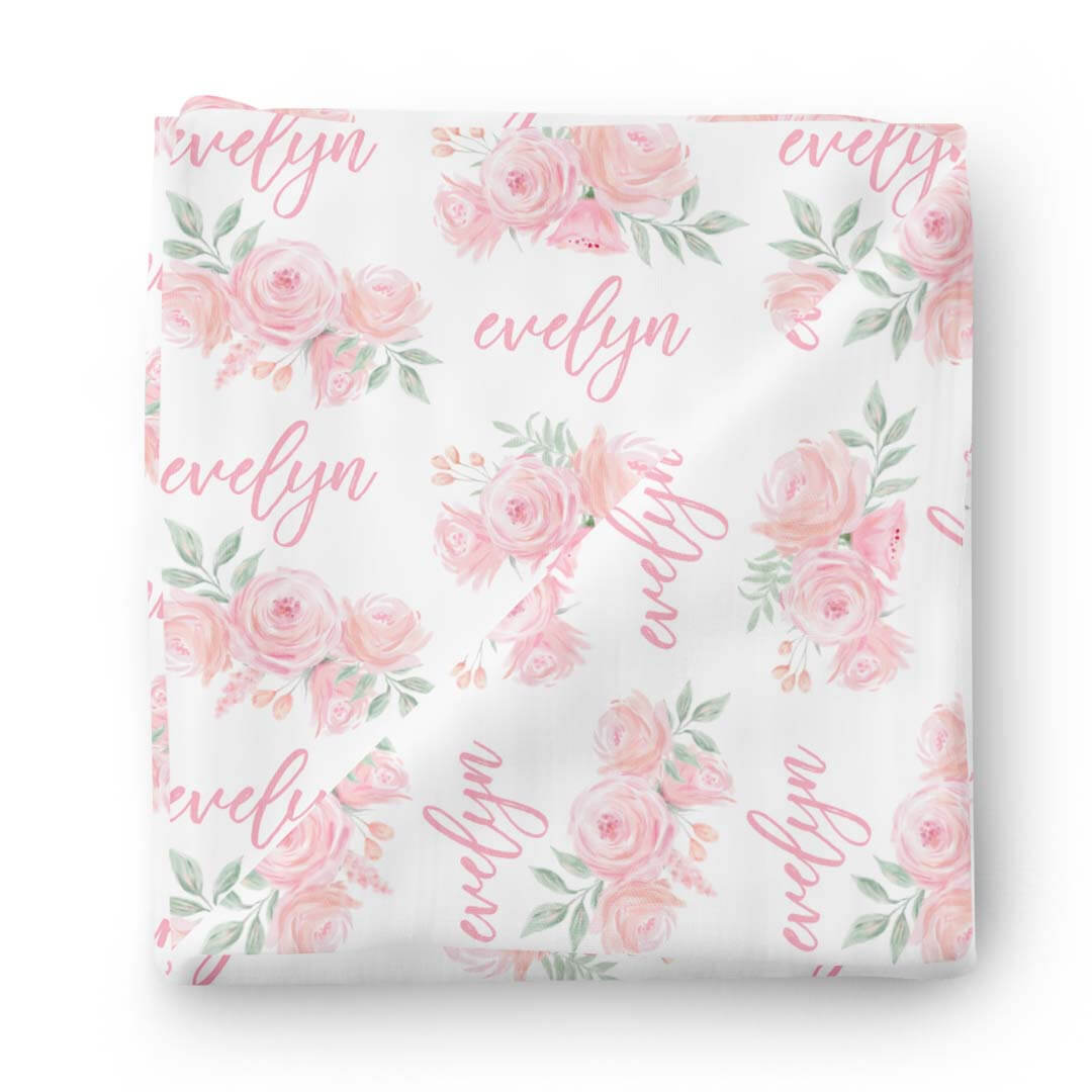personalized swaddle blanket blush rose