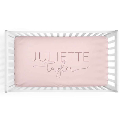 blush and mauve personalized crib sheet 