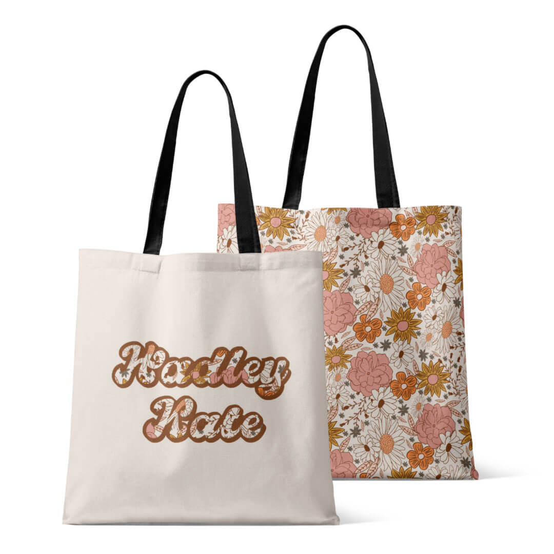 boho floral personalized tote bag