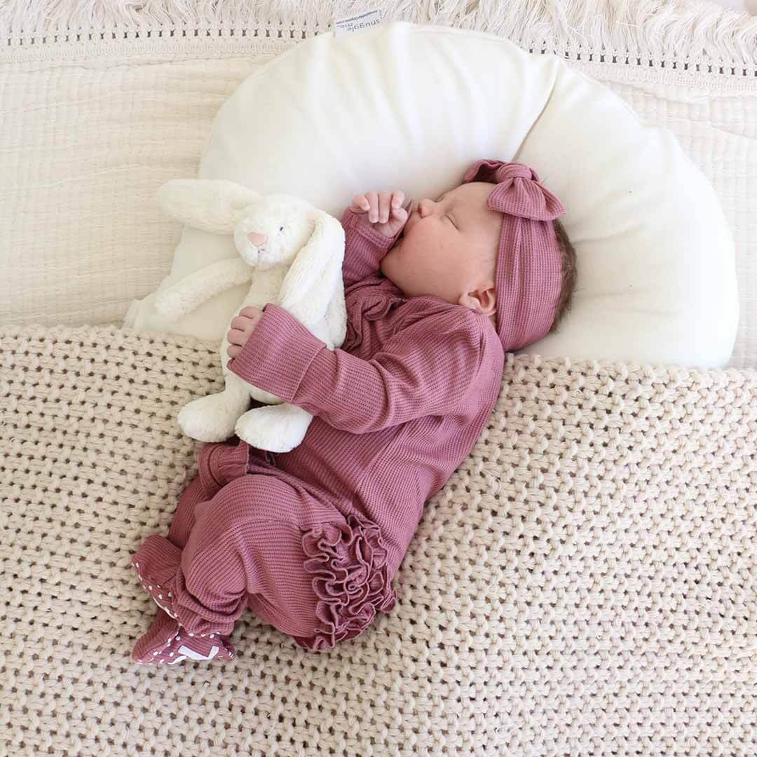 Boysenberry Bamboo Waffle Zipper Ruffle One-Piece Footie | Caden Lane