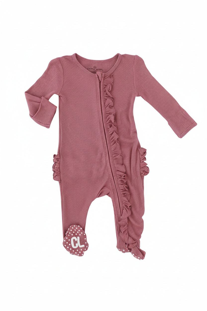 boysenberry zipper ruffle footie 