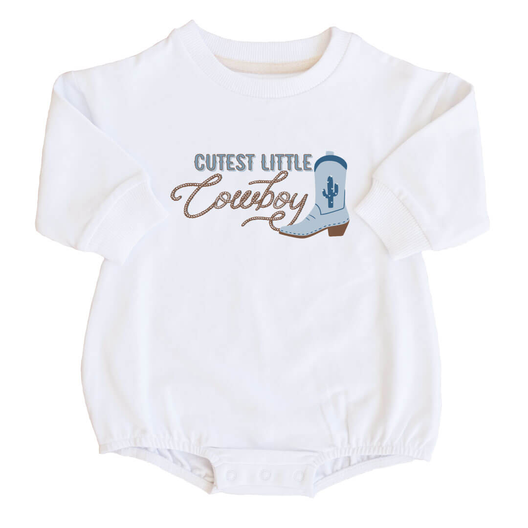 cutest little cowboy sweatshirt bubble romper for babies 