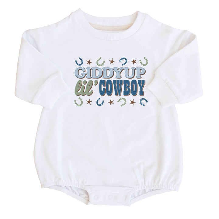 giddy up lil cowboy graphic sweatshirt bubble romper 