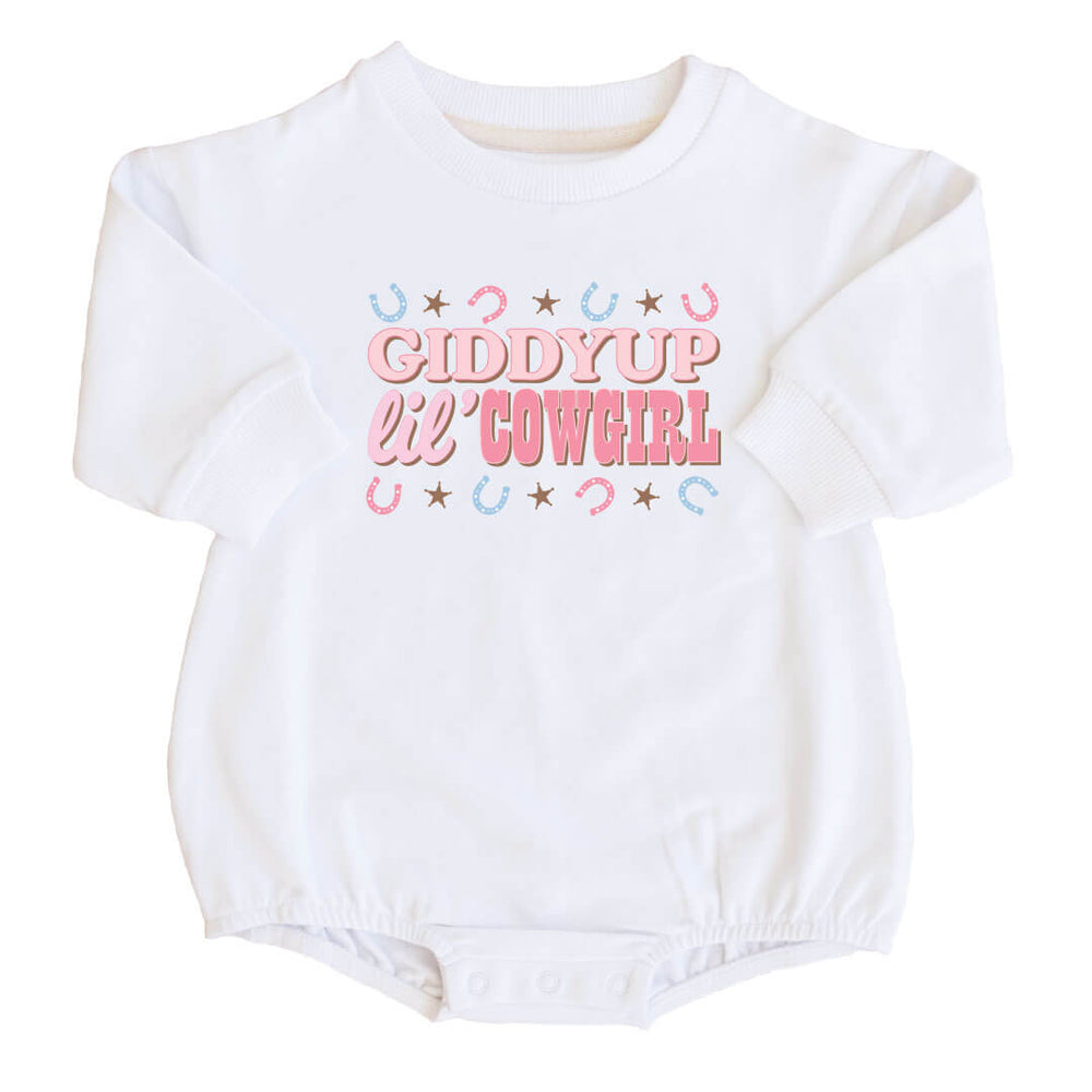 giddy up lil cowgirl graphic sweatshirt bubble romper 