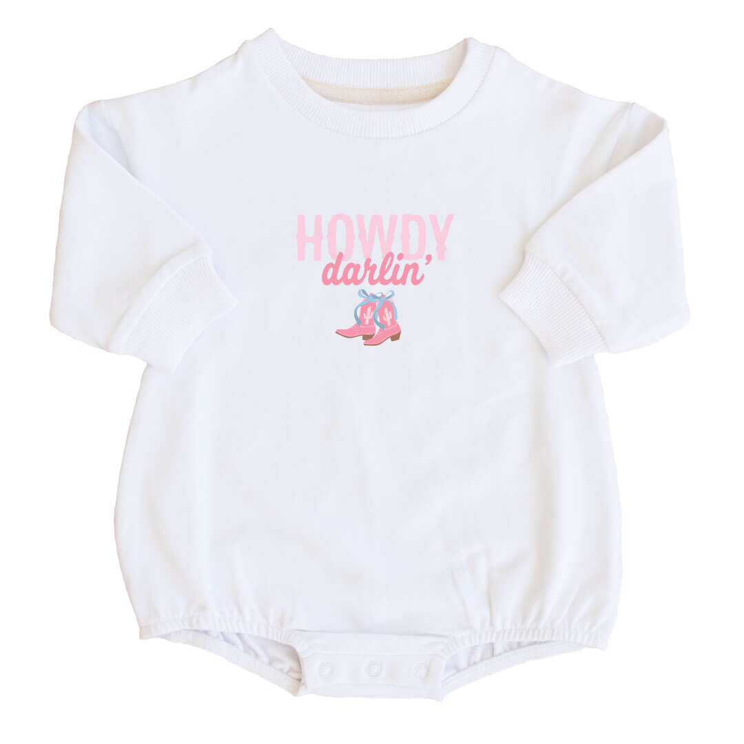 howdy darlin graphic sweatshirt bubble romper for babies 