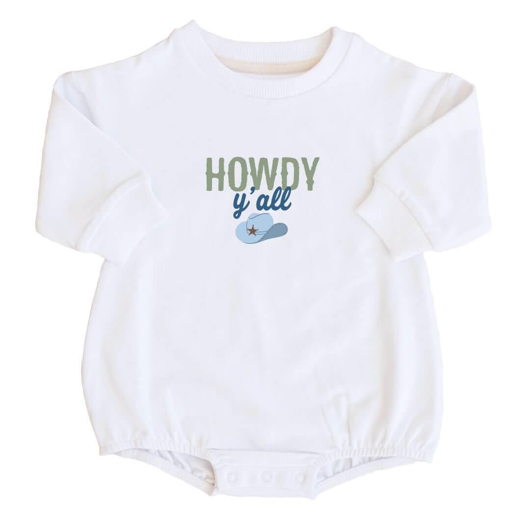 howdy y'all graphic sweatshirt bubble romper for babies 