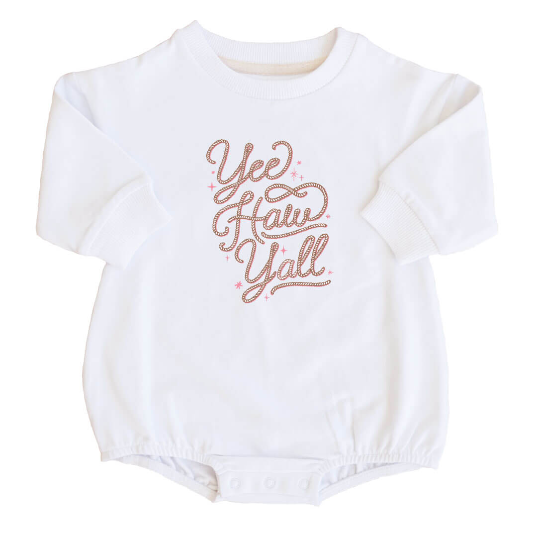 yee haw y'all graphic sweatshirt bubble romper for babies 