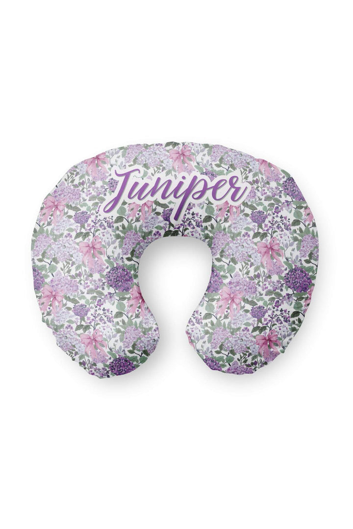 purple floral and pink bow personalized nursing pillow cover