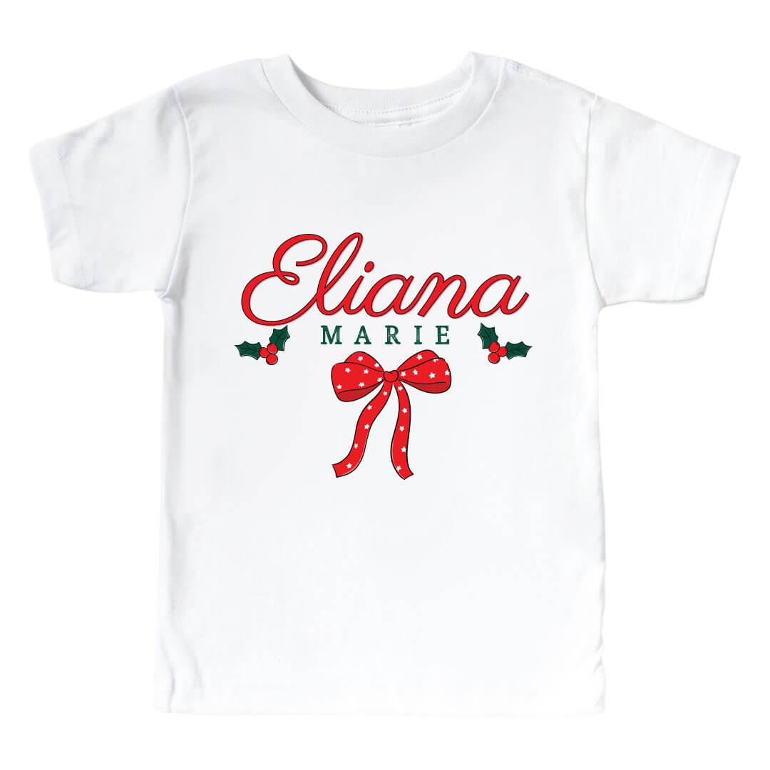 christmas bow personalized graphic t-shirt for kids 