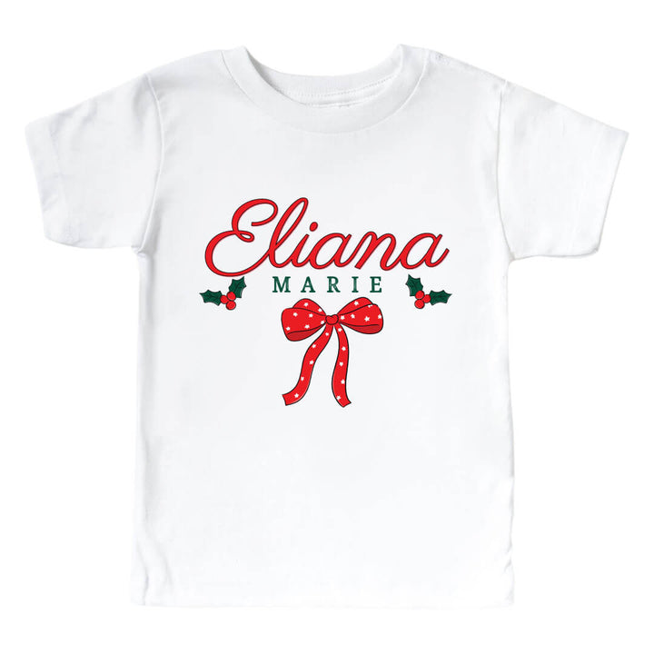 christmas bow personalized graphic t-shirt for kids 
