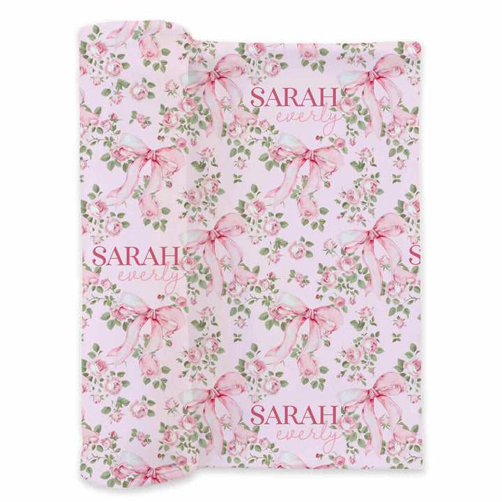 flower and bow personalized swaddle blanket for babies 