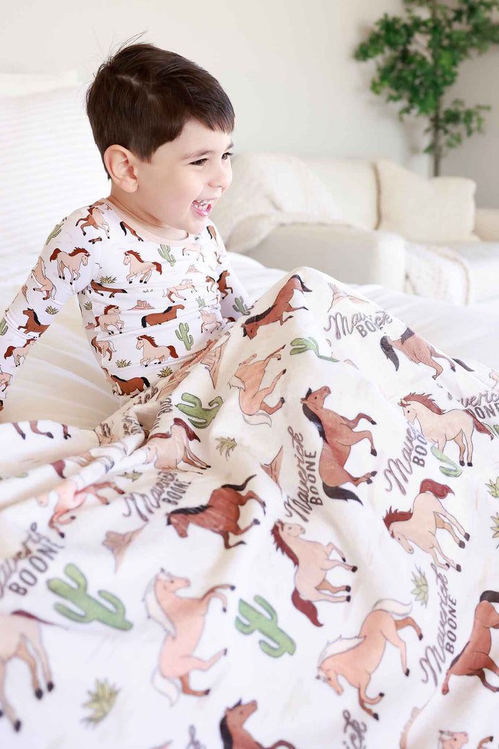 neutral pony club personalized kids blanket 