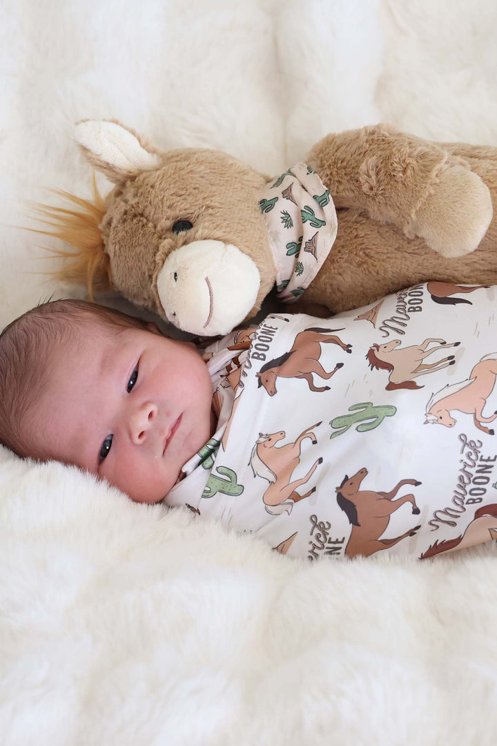 galloping horse personalized swaddle blanket for boys