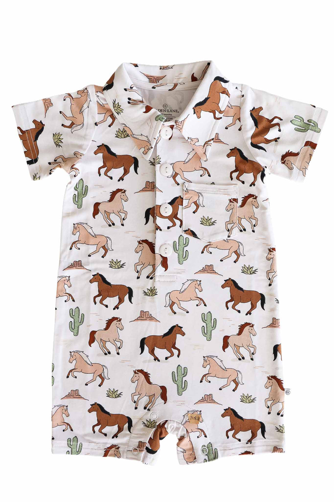 neutral horse collared button romper