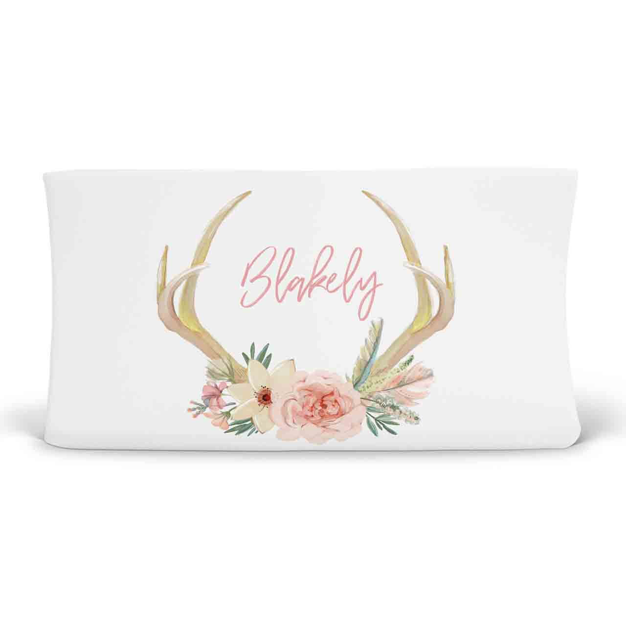 britt's floral antler personalized changing pad cover
