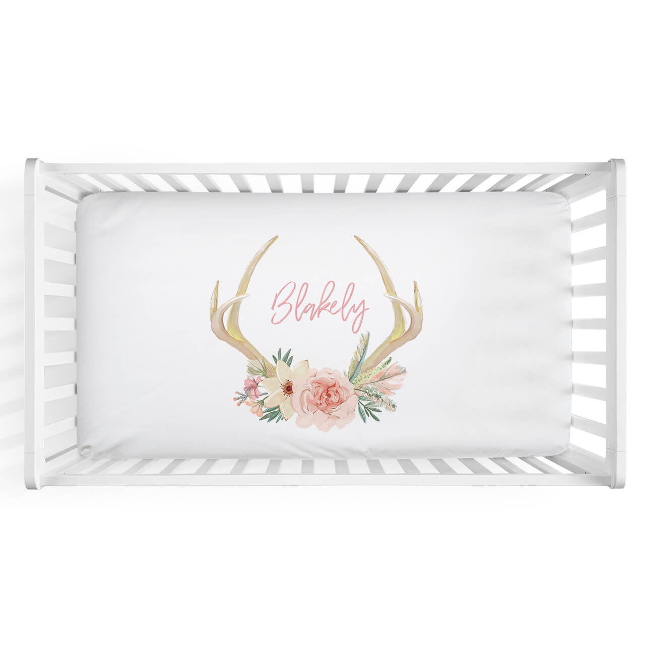 britt's floral antler personalized crib sheet