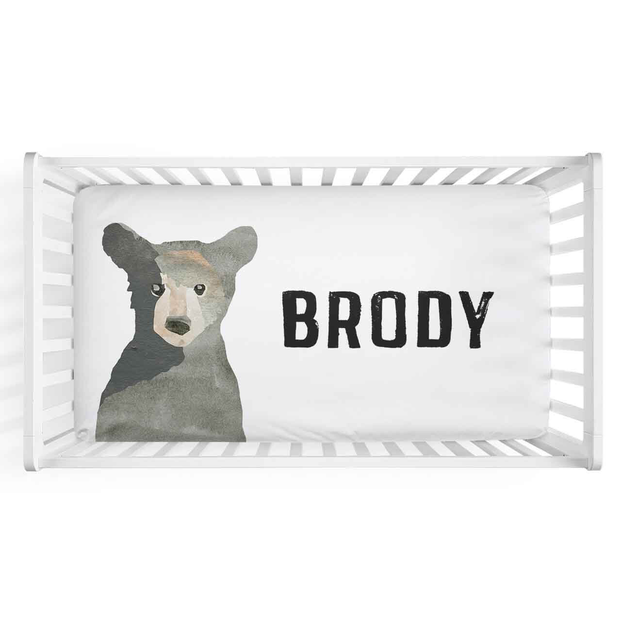 brody's bear and mountain adventure personalized crib sheet 