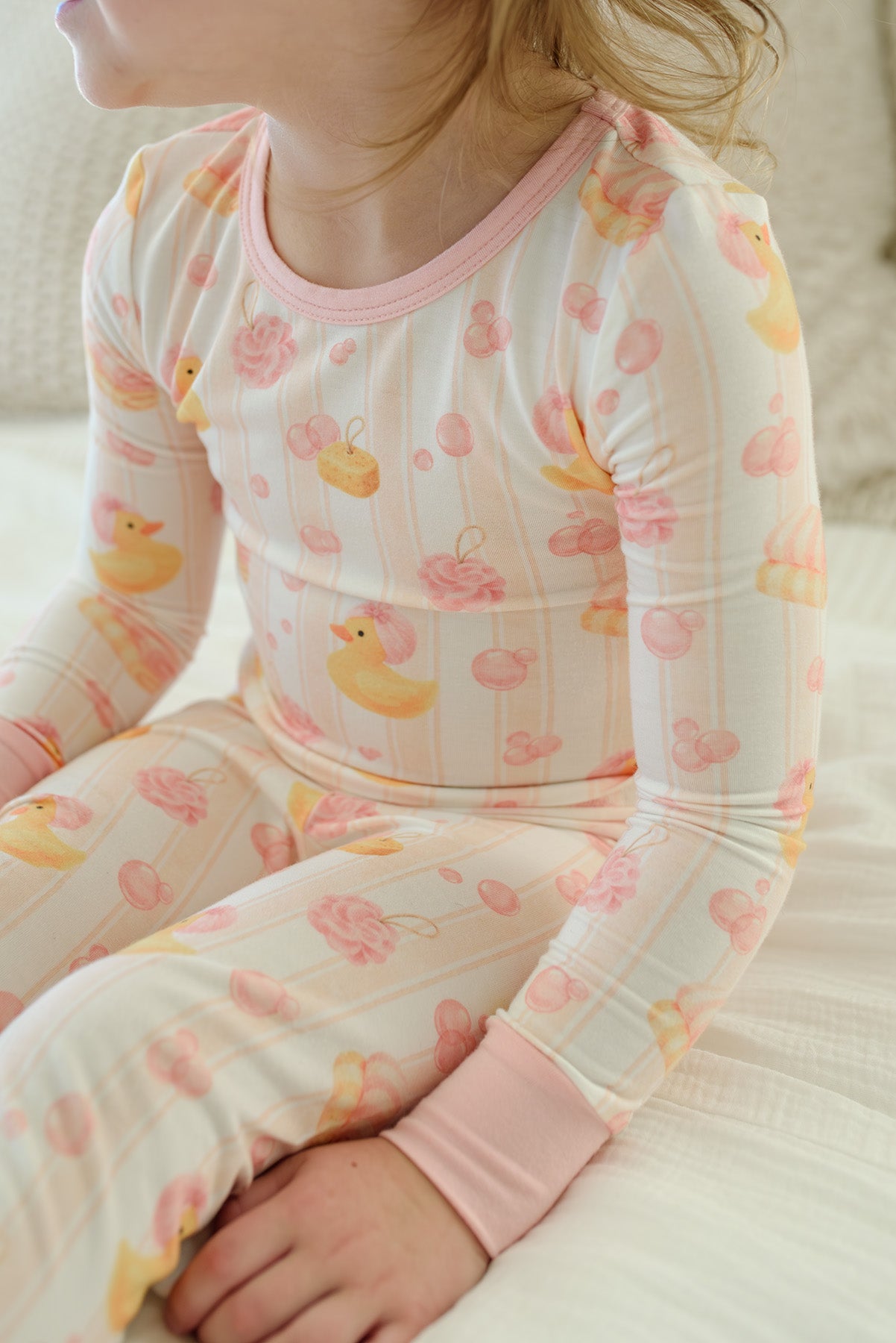 Two Piece Bamboo Pajama Set | Bubble Duckies Pink