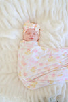 Personalized Swaddle Blanket | Bubble Duckies Pink