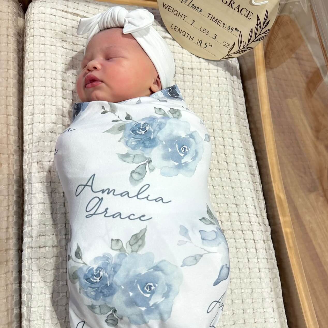 personalized swaddle blanket bailey's blue floral