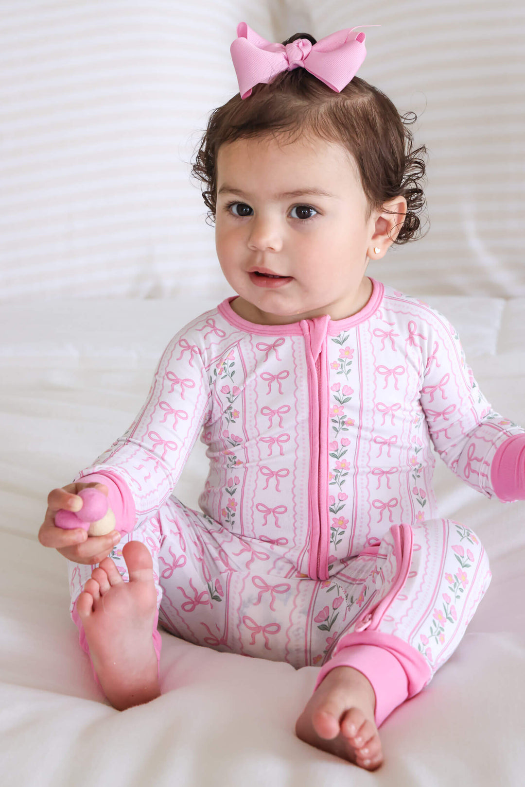 soft bamboo convertible zip romper in coquette garden print for babies