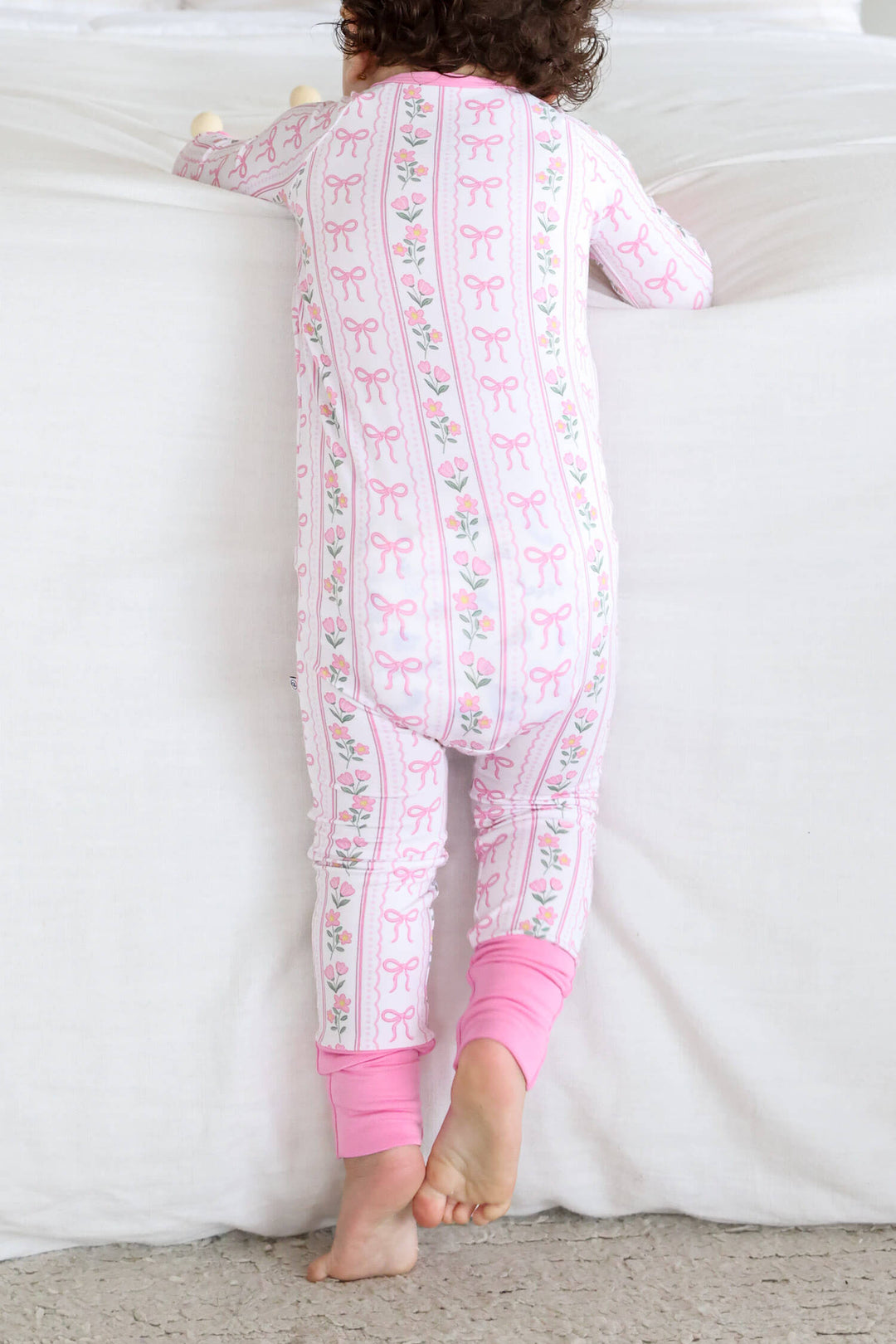 baby convertible zip romper featuring coquette garden bows and flowers