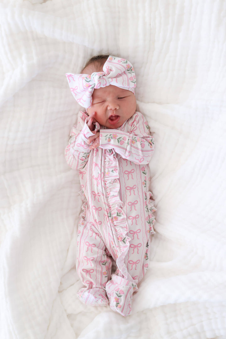 caden lane bamboo ruffle zipper footie coquette garden for babies