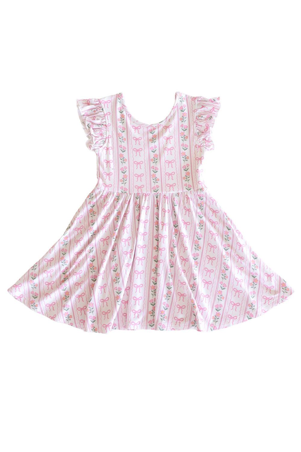 ruffle twirl dress with coquette garden bow and flower details