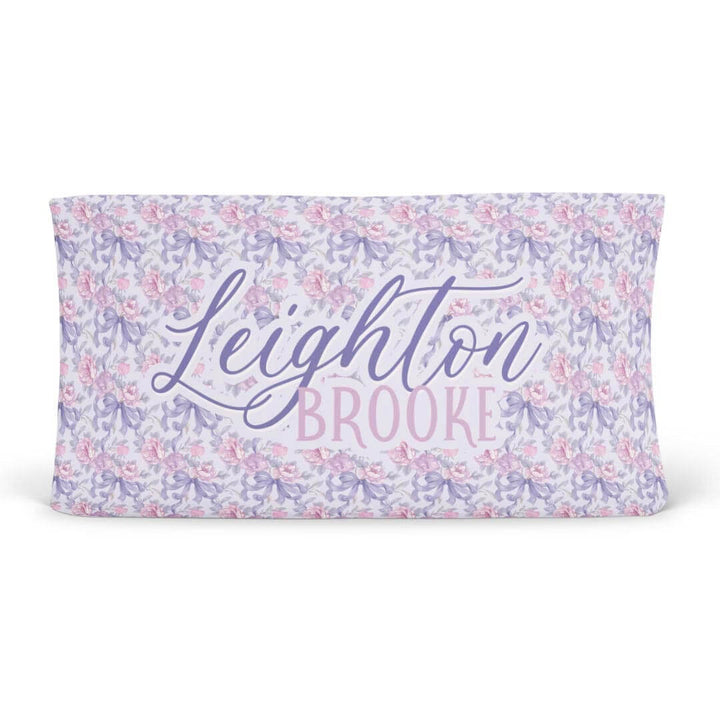 personalized changing pad cover pink rose and purple bow