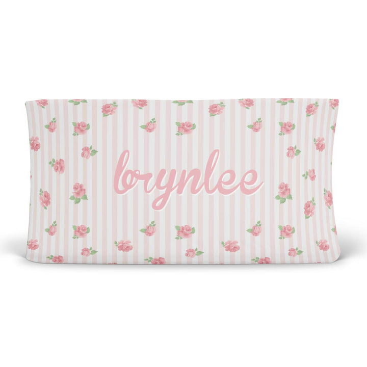 rose and stripe personalized changing pad cover 