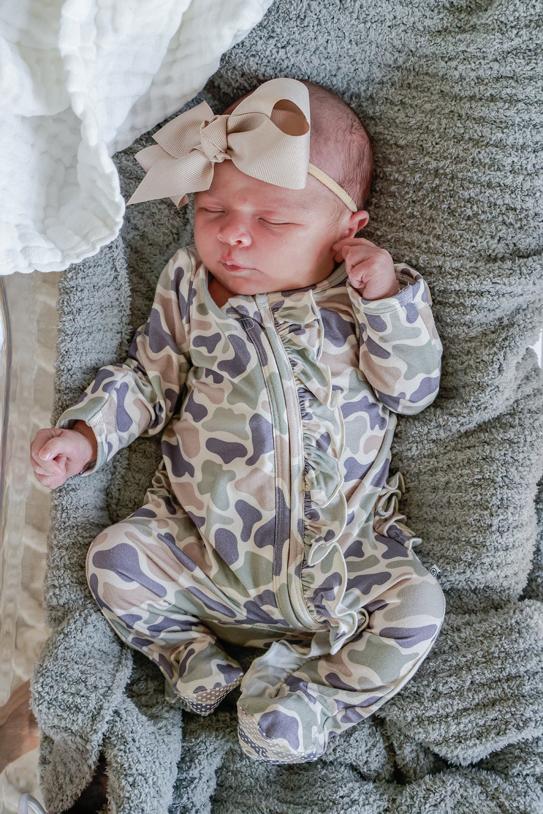 Ruffle Zipper Footie | Camo Cutie