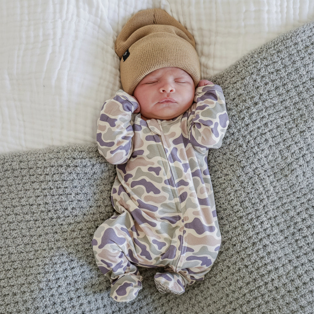 camo cutie footie with beanie square