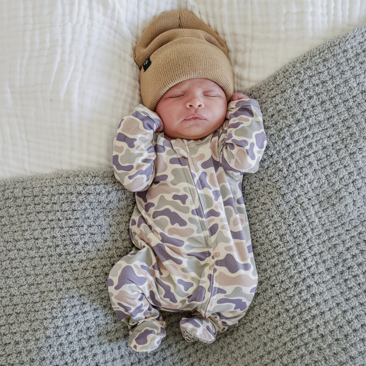 camo cutie footie with beanie square
