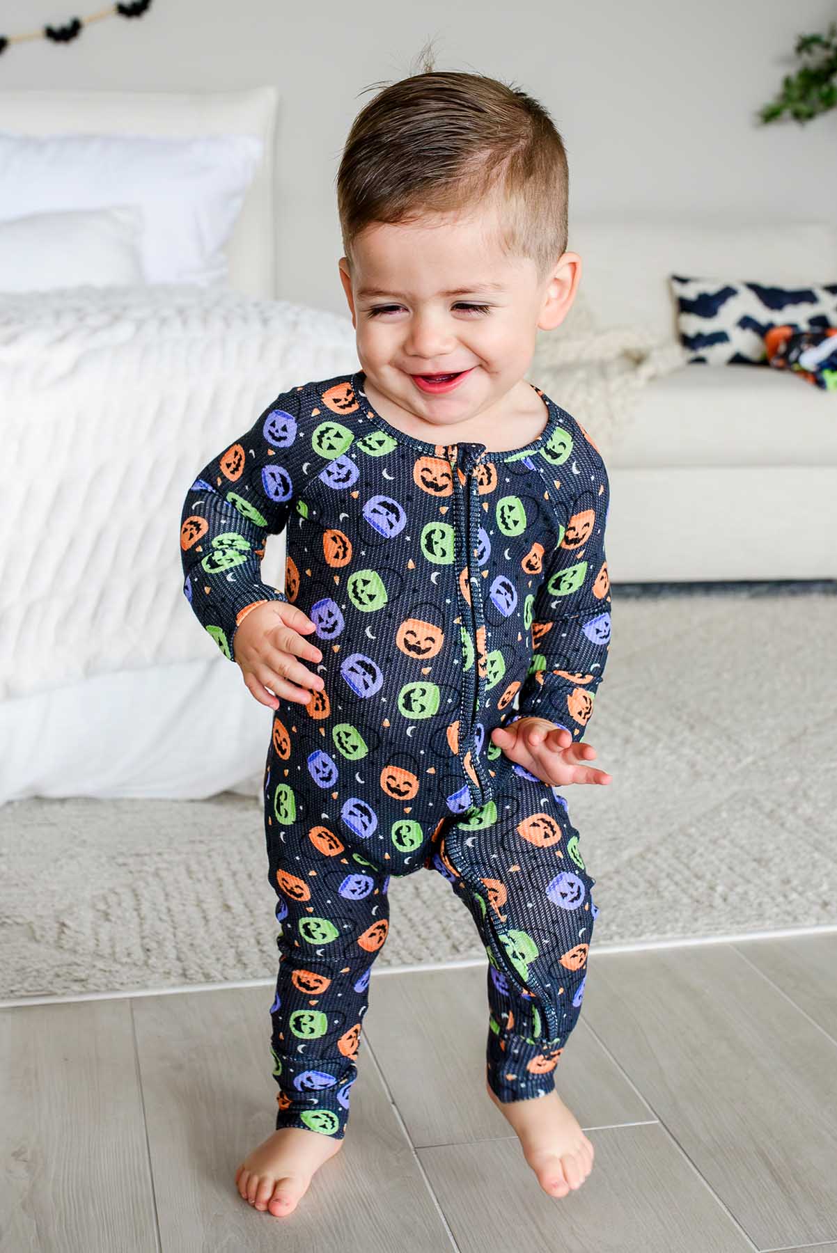 Halloween Bamboo Waffle Convertible Zip Romper | Candy Crawl