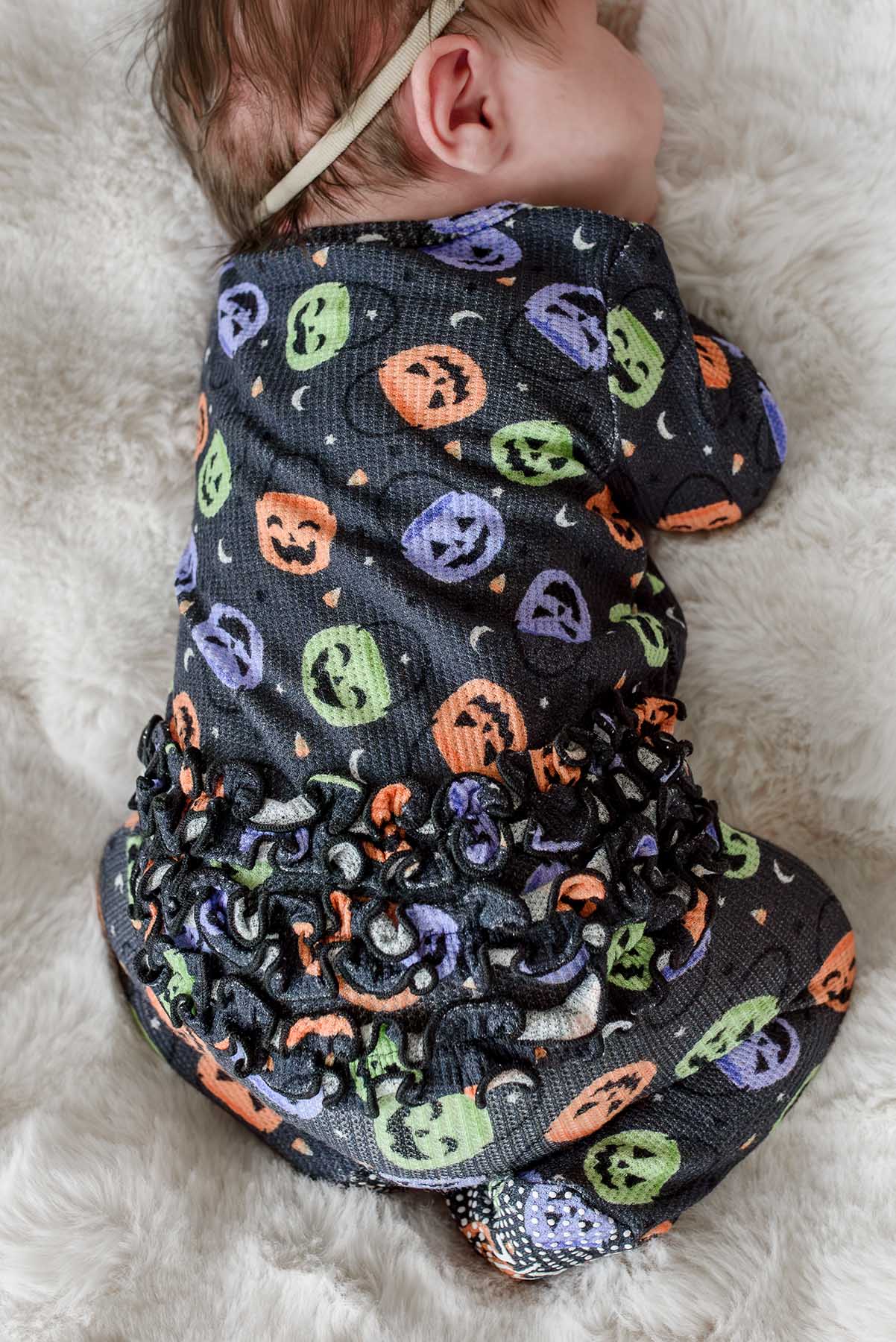 Halloween Bamboo Waffle Ruffle Zipper Footie | Candy Crawl