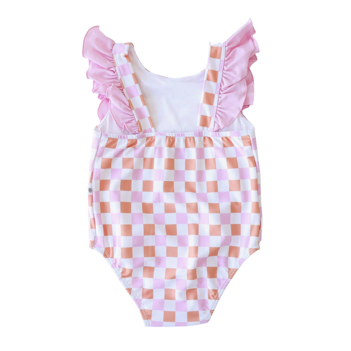 checkered one piece for babies orange and pink checkered