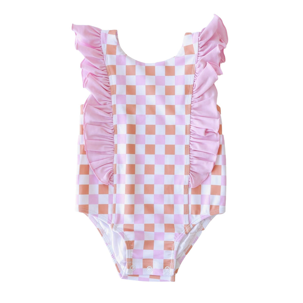 one piece for kids pink and orange checkered