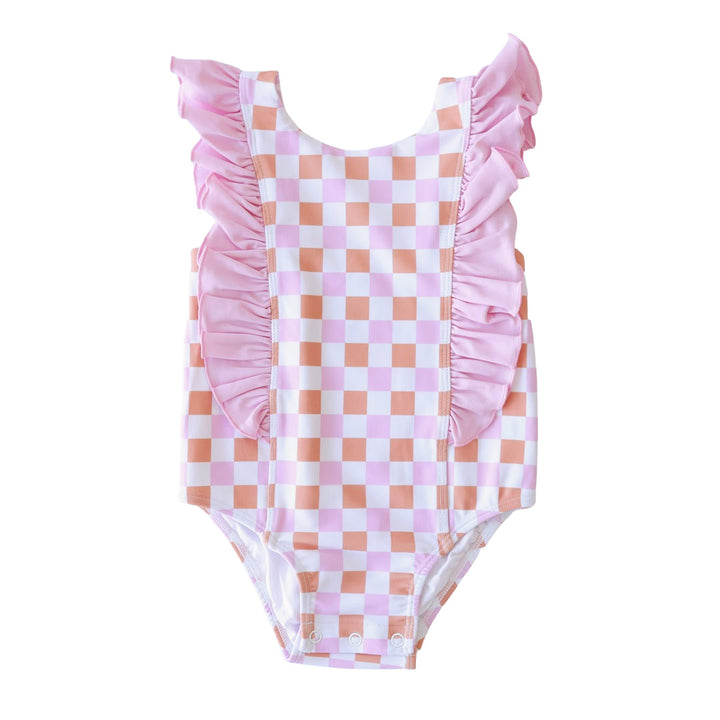 one piece for kids pink and orange checkered