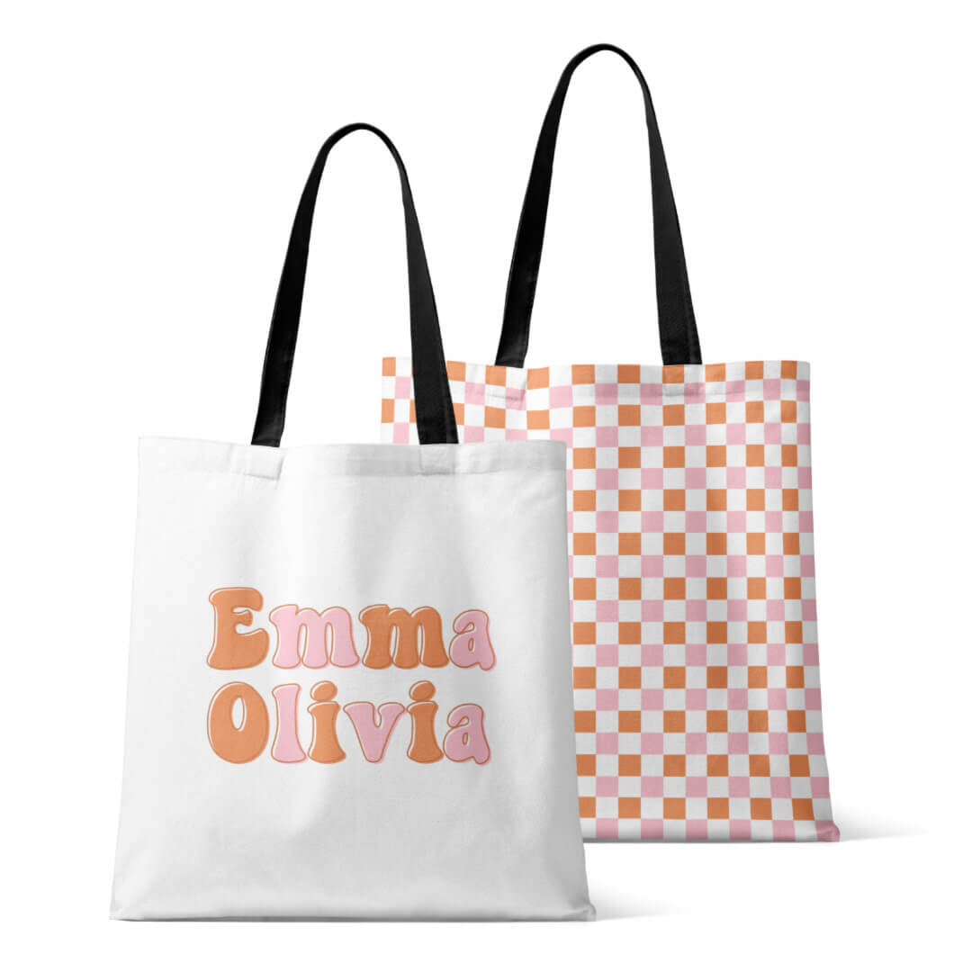 pink and orange checkered tote personalized 