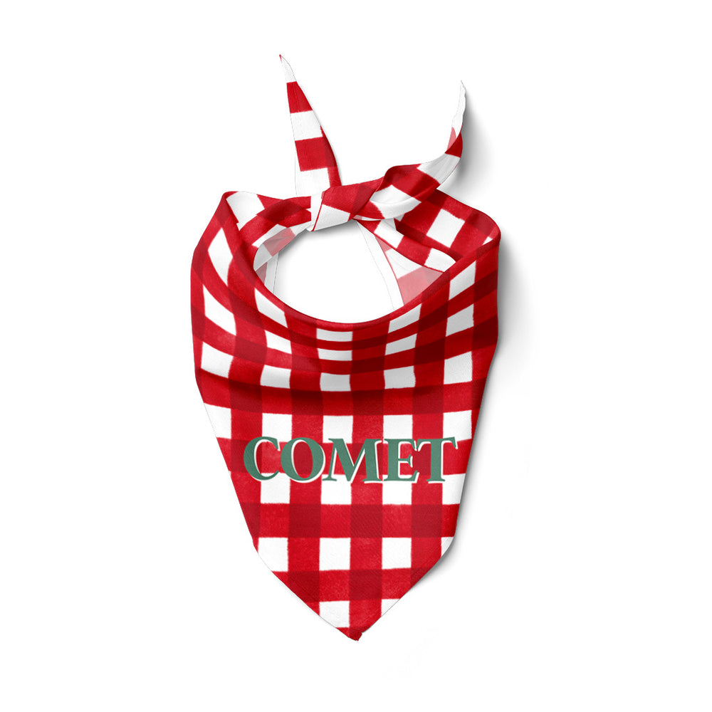 red and white check personalized pet bandana for christmas 