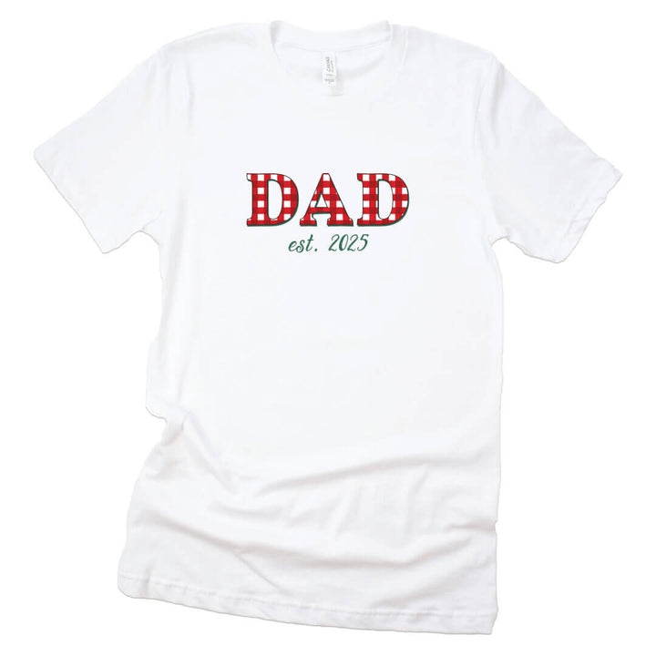 red and white check dad tee with year 