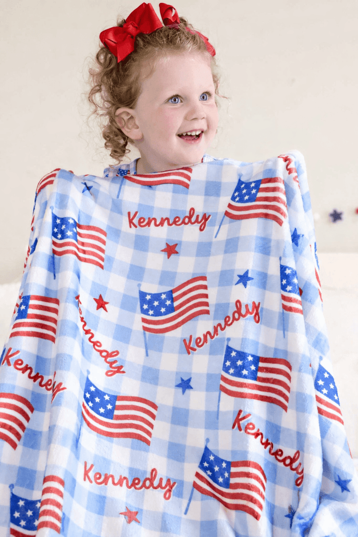 bamboo waffle fabric detail - star spangled picnic kids blanket