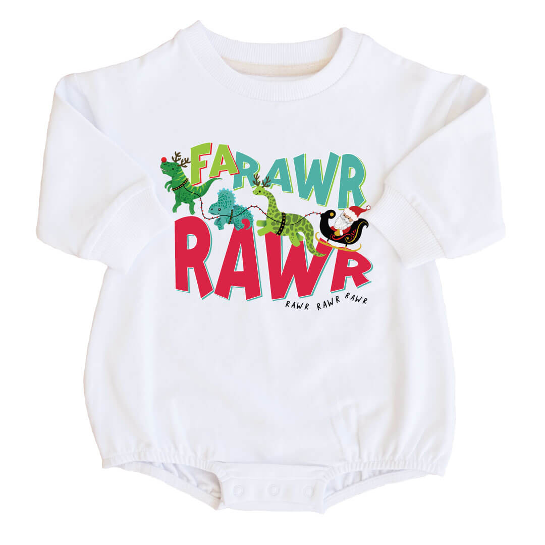 christmas sweatshirt bubble romper for babies fa rawr rawr rawr raw