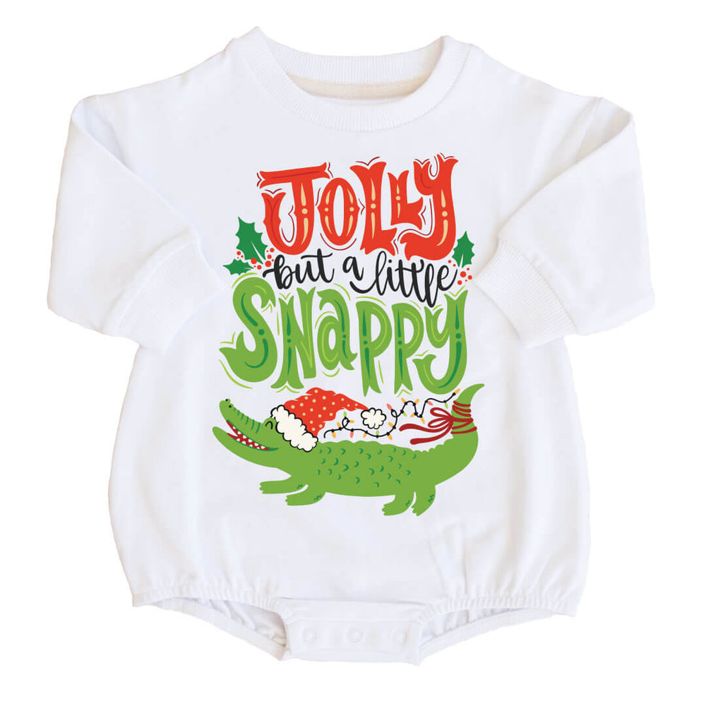 christmas swaetshirt bubble romper for babies jolly but a little snappy