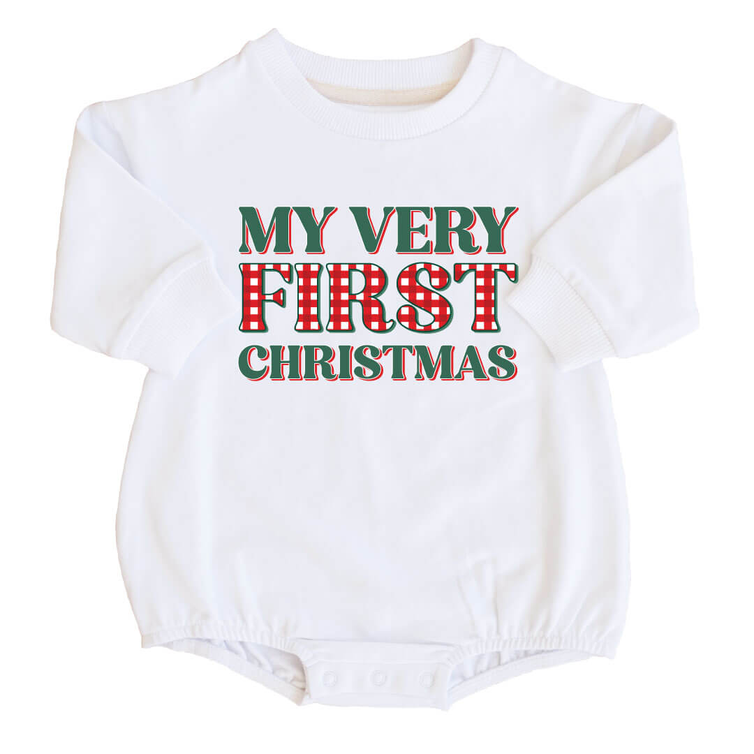 my very first christmas graphic sweatshirt bubble romper 