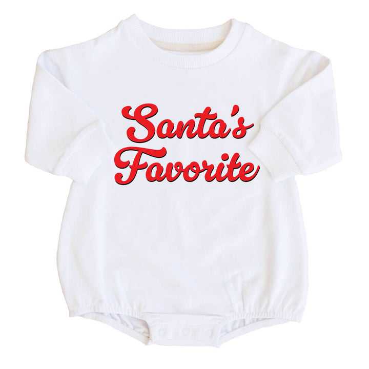 santa's favorite sweatshirt bubble romper for babies