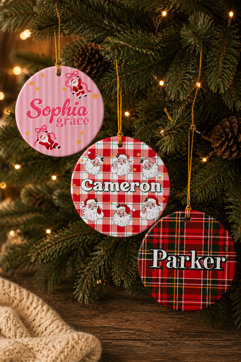 Group image of Christmas ornaments.